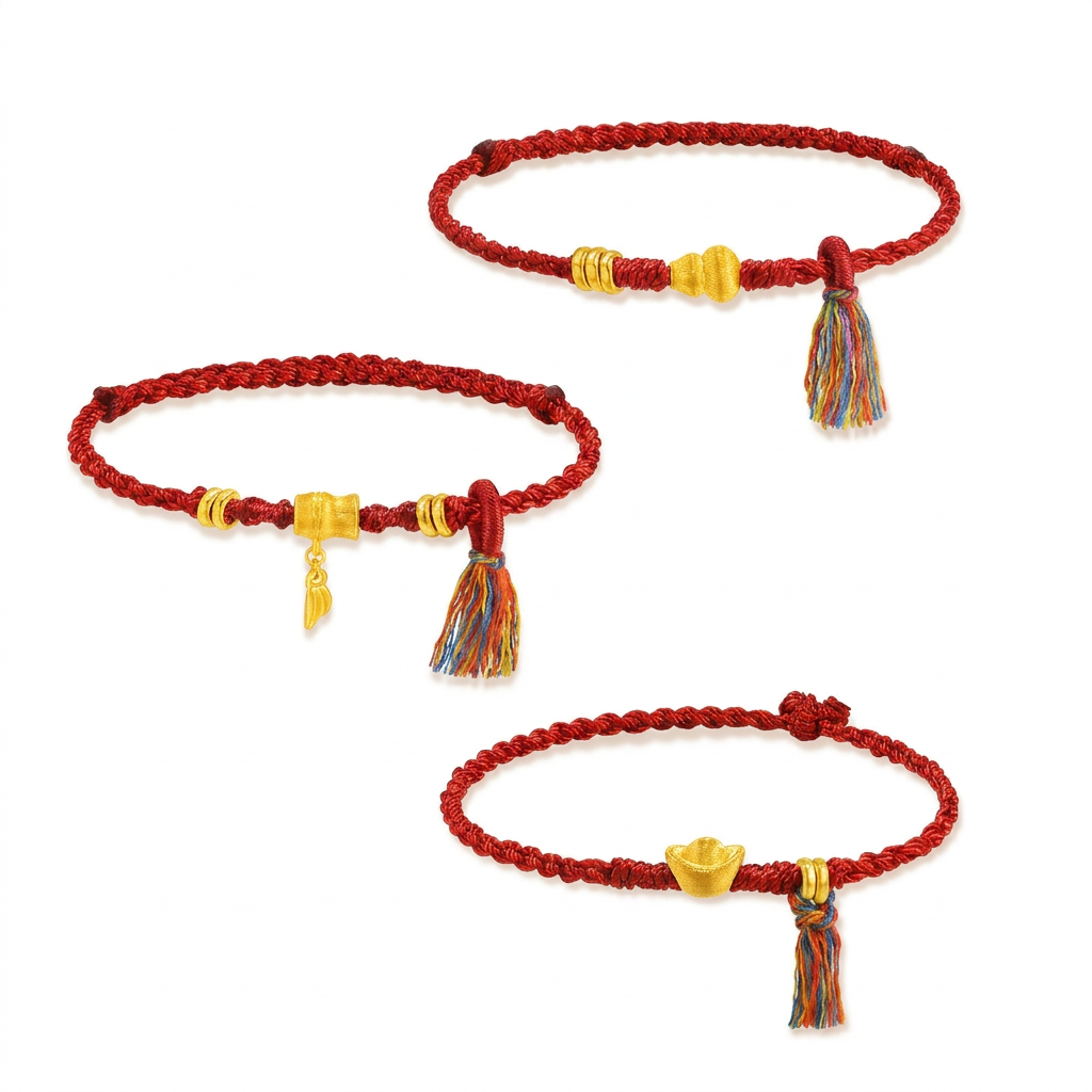 24K 999 Gold Gourd Ingot Bamboo Charm Tassel Braided Adjustable Bracelet