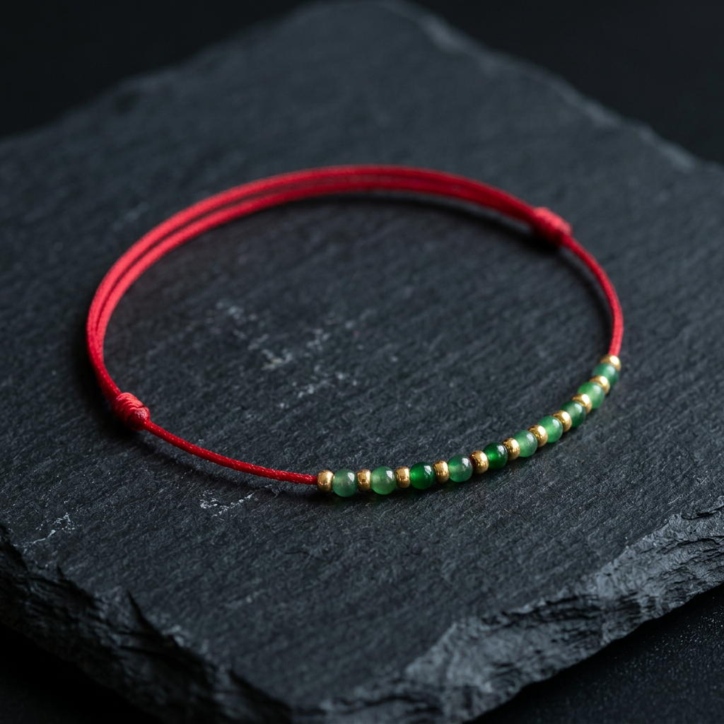 24K Gold Jade Beads Ultra-Fine Adjustable Cord Bracelet