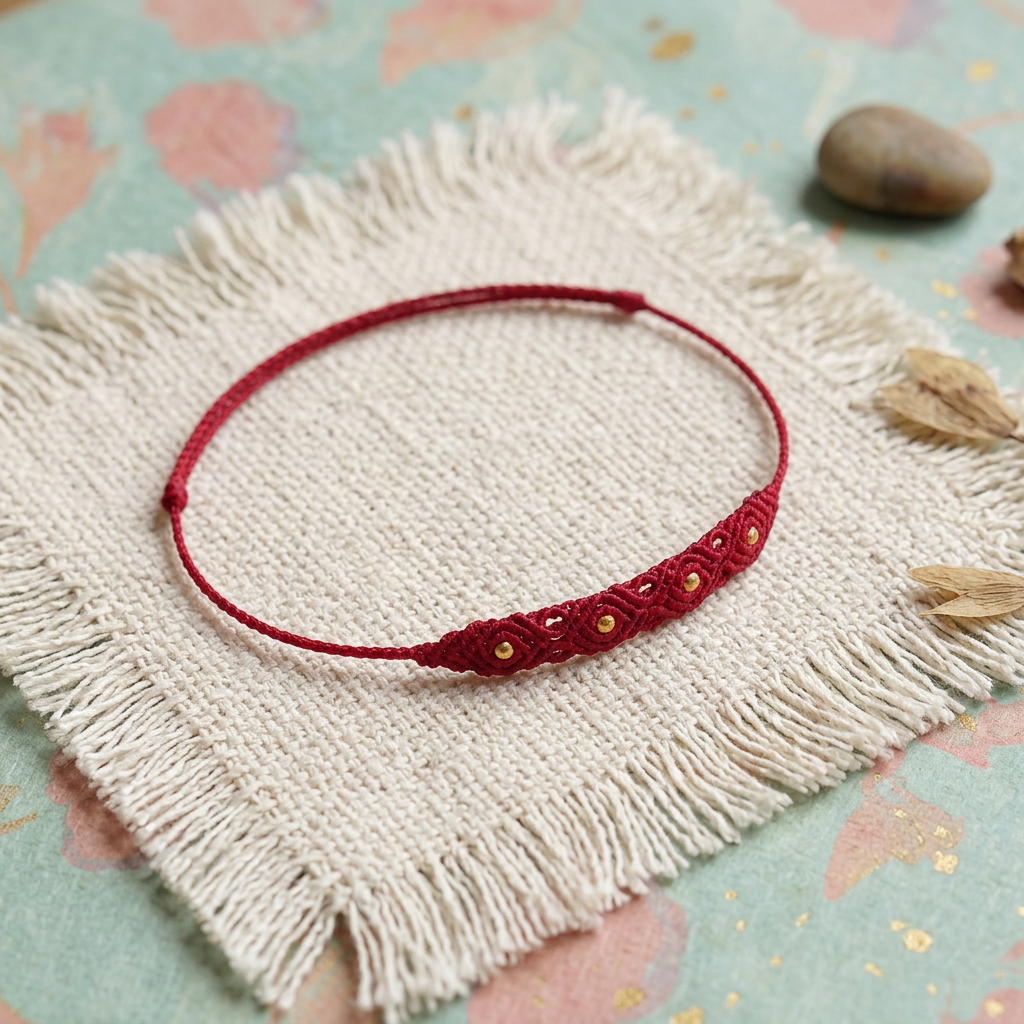 24k Gold Beads Minimal Braided Pattern Knot Lace Untra-Fine Adjustable Cord Bracelet