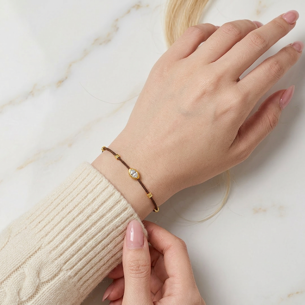 24k Gold Zircon Minimal Style Charm Braided Cord Bracelet