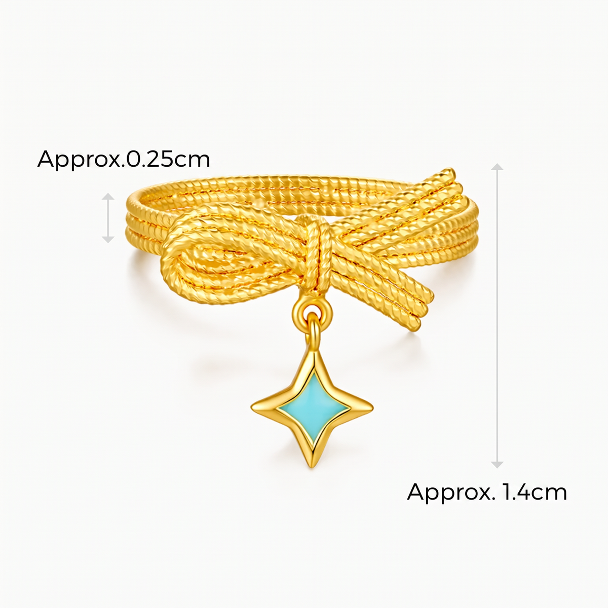 Genuine 24K Gold Twist Band Star Charm Ring