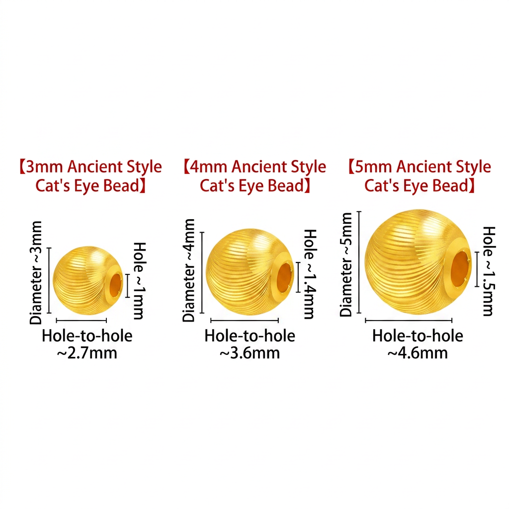 24K Fine 999 Gold Cat Eye Bead D.I.Y Spacer Charm for Jewelry Making