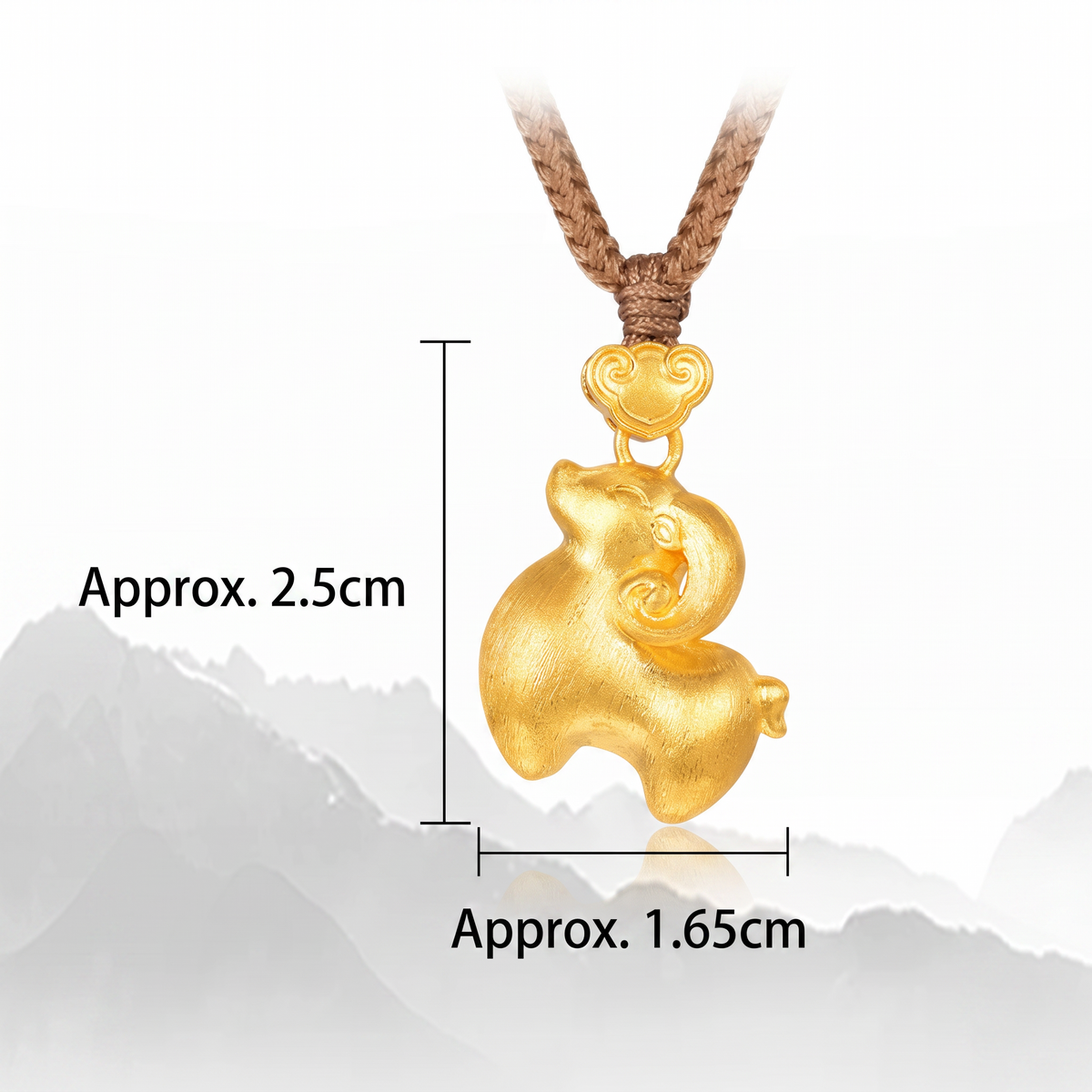24K Gold Plum Blossom Year of Sheep Zodiac Pendant Cord Necklace