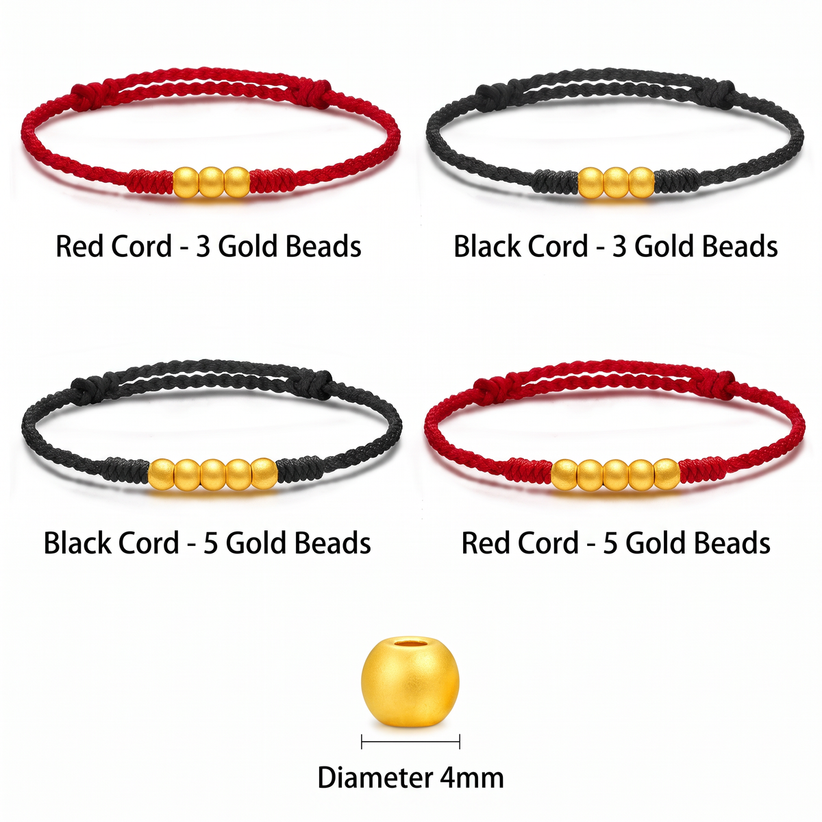 24K 999 Gold Lucky Beads Adjustable Woven Anklet Bracelet Baby Shower Kid Newborn Birthday Gift