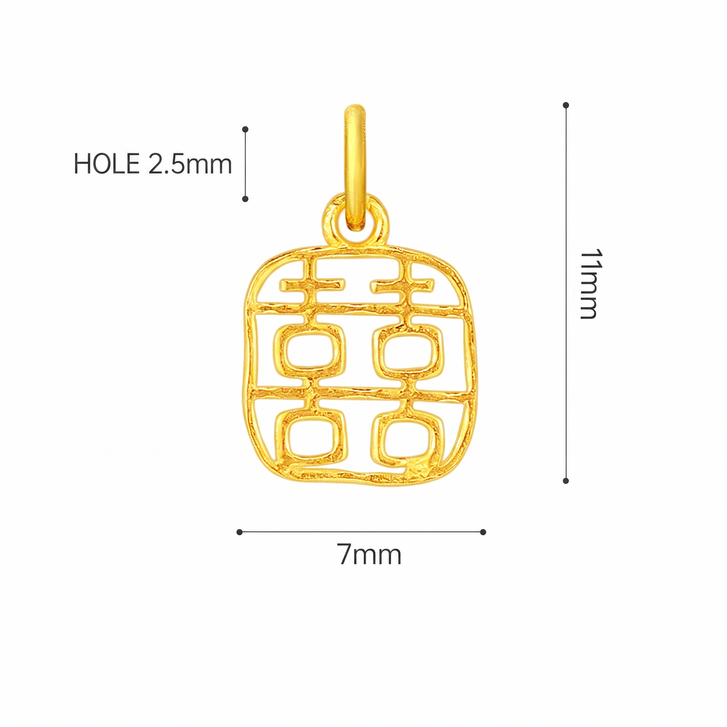 24K Solid 999 Gold Mini D.I.Y Double Happiness Dangle Charm Pendant Wedding & Marriage