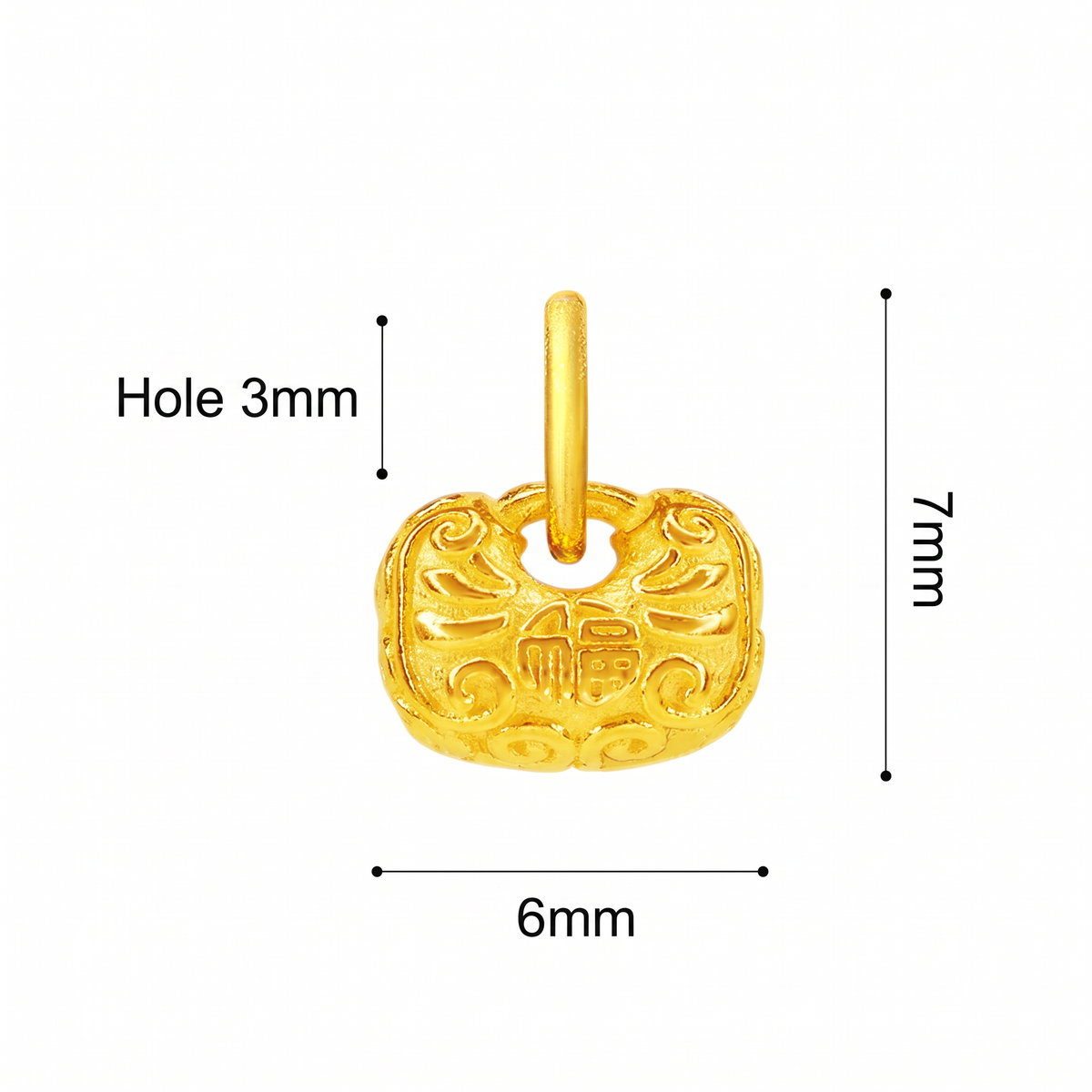 24K 999 Gold Mini Engraved Blessing Lucky Pouch Lock Charm D.I.Y Craft