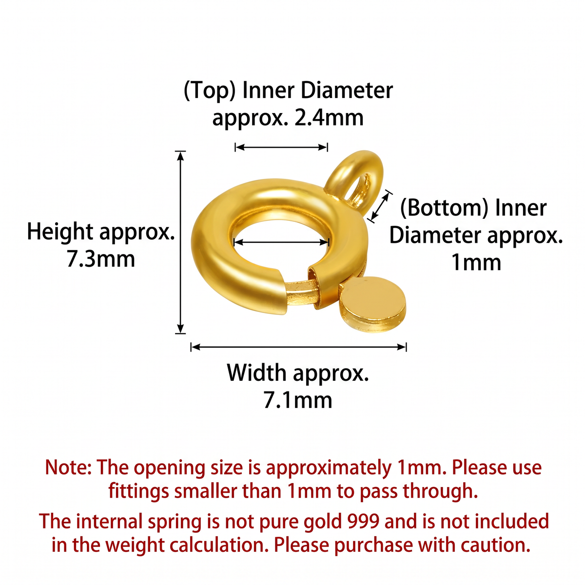 24k 999 Gold Spring Ring Clasp D.I.Y Charm Accessories for Craft