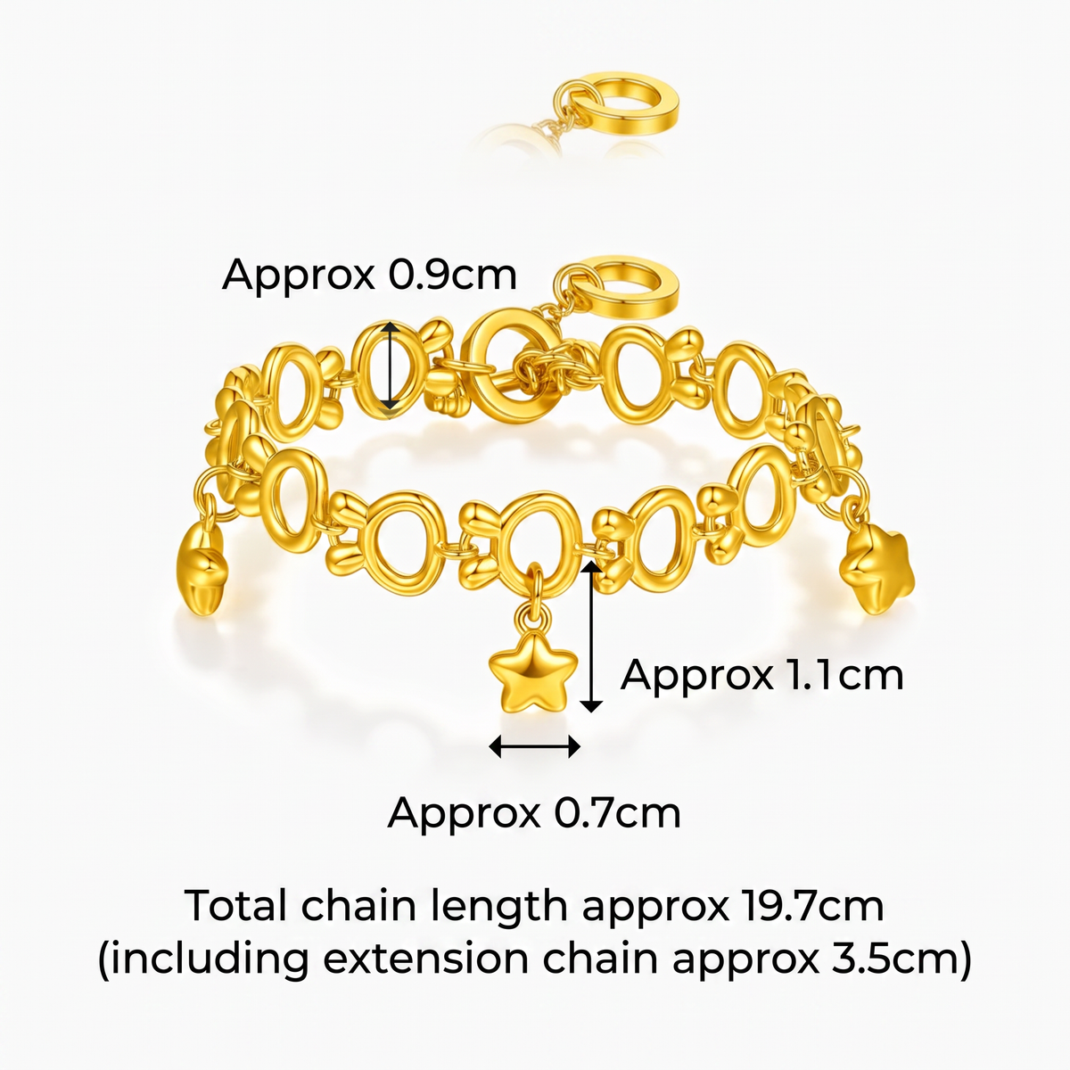 24KGold Star Charms Chain and Link Bracelet