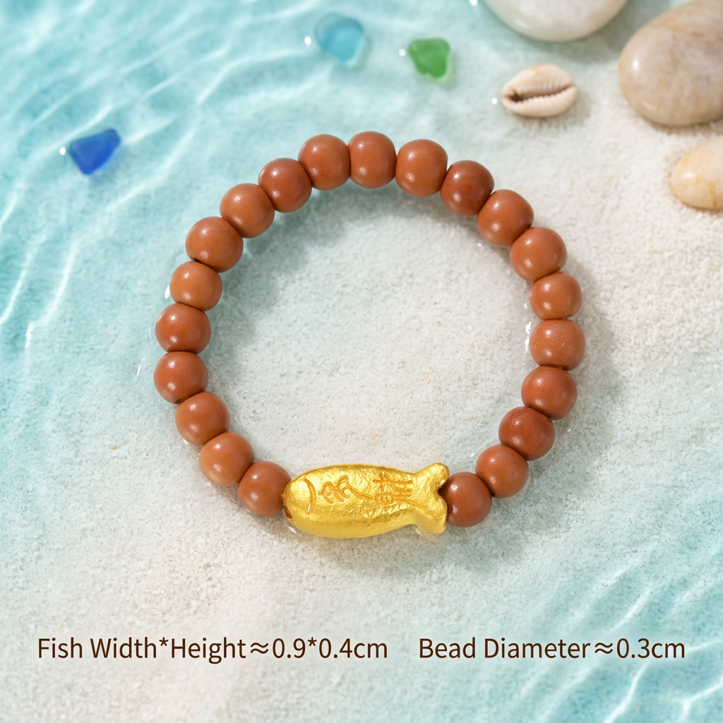 24k Gold Lucky Fish Charm Wealth Symbol Olive Beads Ring