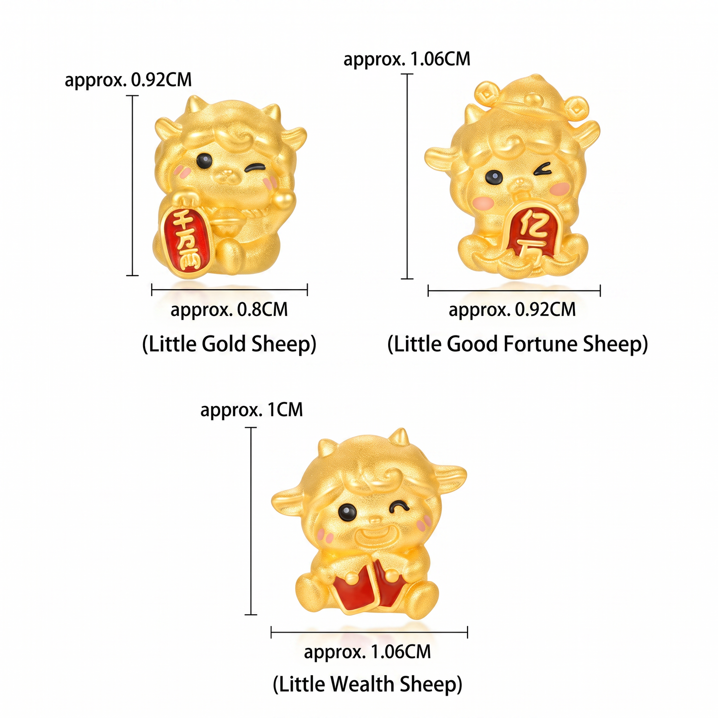 24K Gold Chinese Zodiac Lucky Sheep D.I.Y Charm Prosperity Spacer Bead