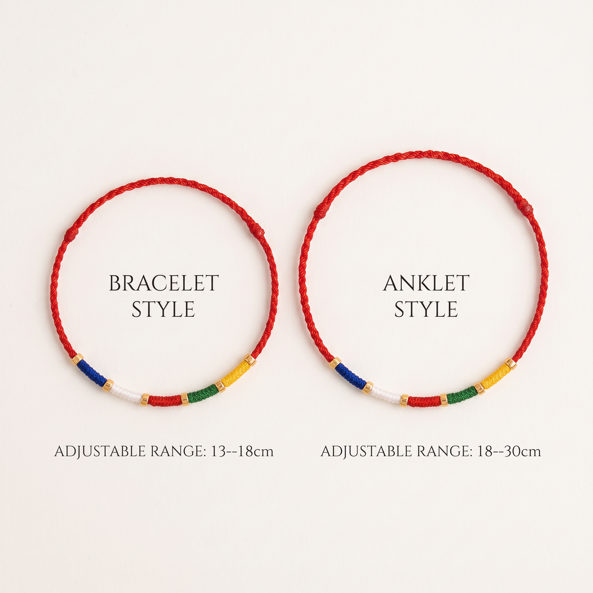 24k 999 Gold Bead Five Wealth Gods Five Color Cord Unisex Bracelet and Anklet
