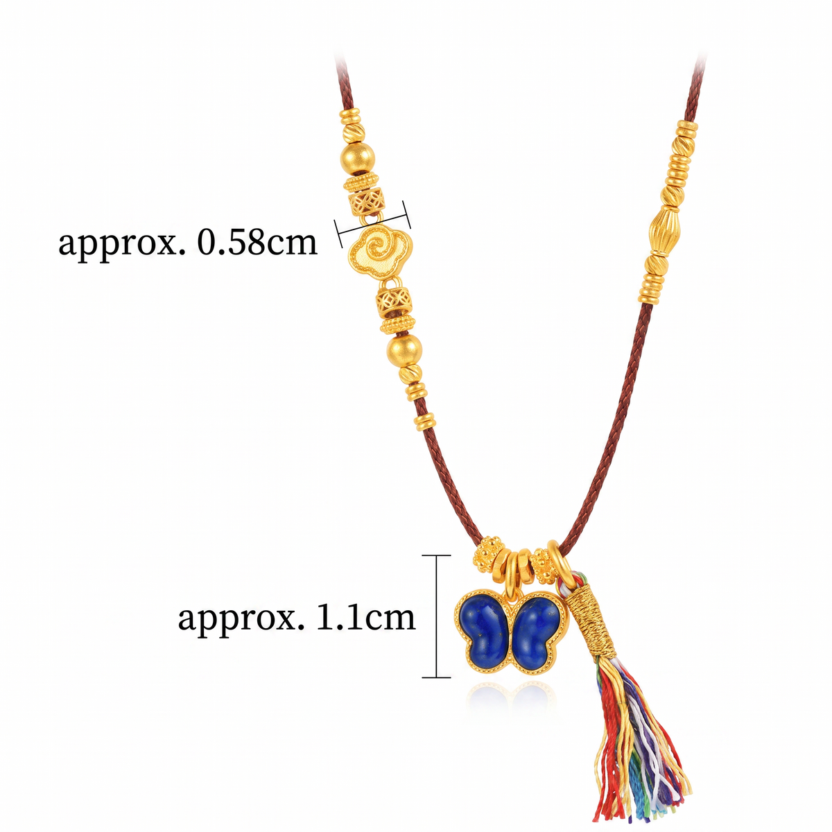 24K Butterfly Pendant Enamel Tassel Cord Necklace