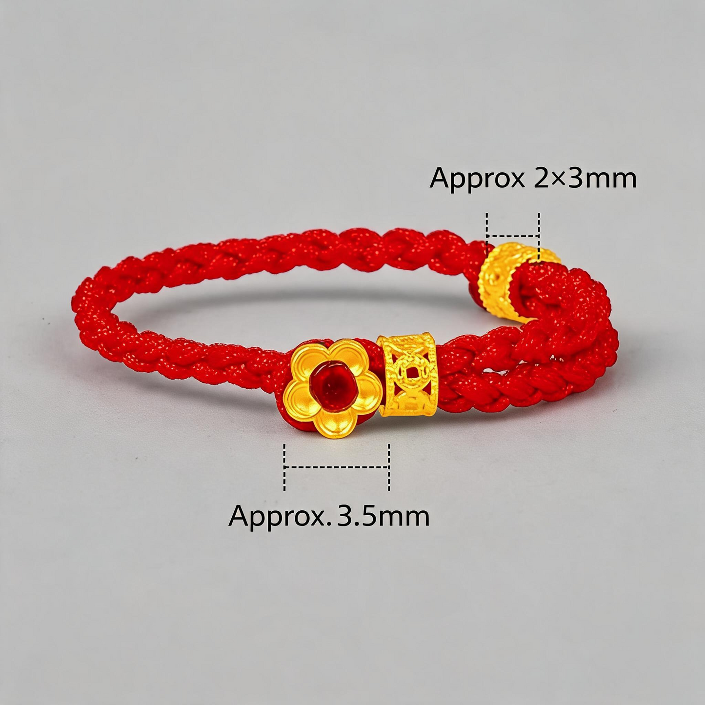 24K 999 Gold Flower Adjustable Red String Ring