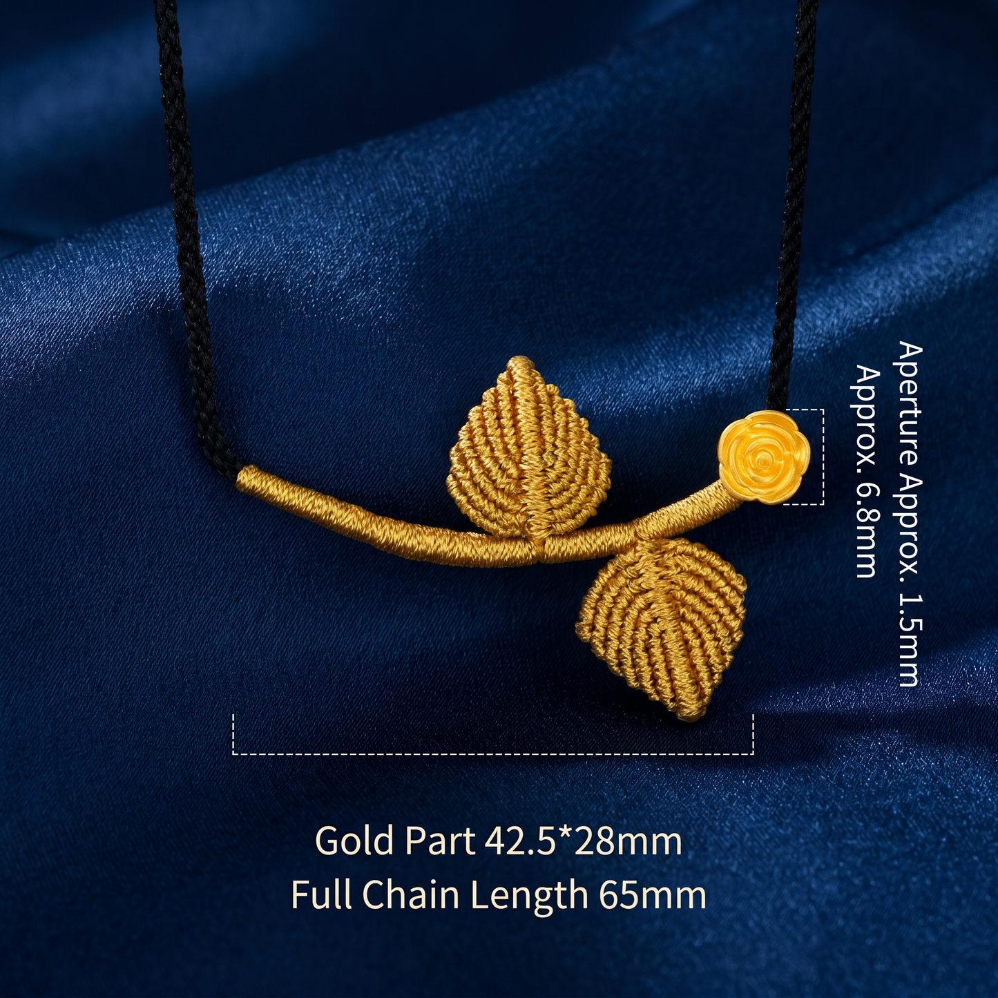 24K 999 Gold Flower Rose Charm Blessing Fu Braided Leaf Necklace