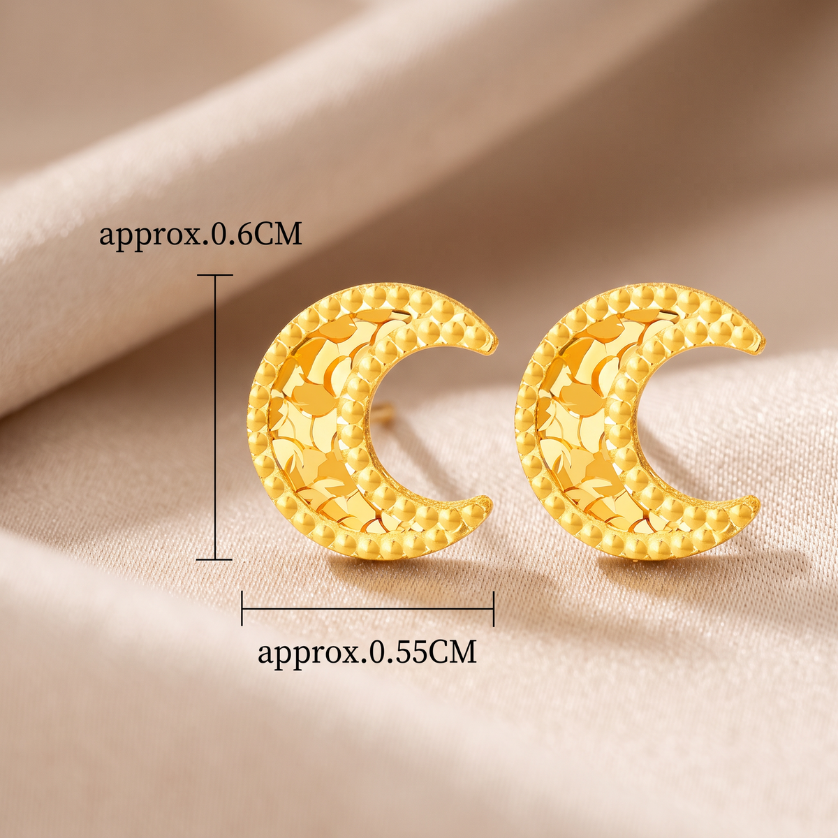 18K Fine Gold Moon Stud Earrings
