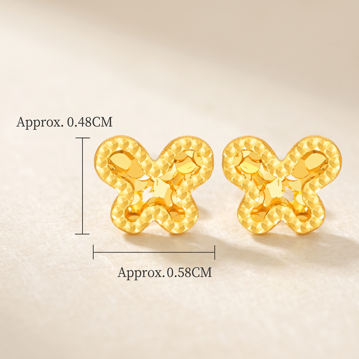 18K Fine Gold Shimmer Butterfly Stud Earrings