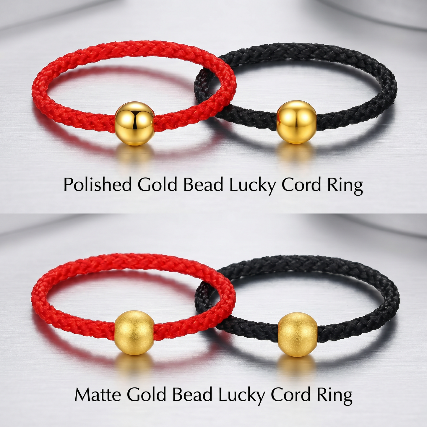24K 999 Gold Minimal Minimalist Lucky Bead Braided String Couple Ring