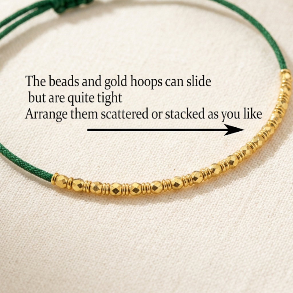 24K Gold Minimal Style Zircon Sparkling Beads Ultra-Fine Adjustable Cord Bracelet
