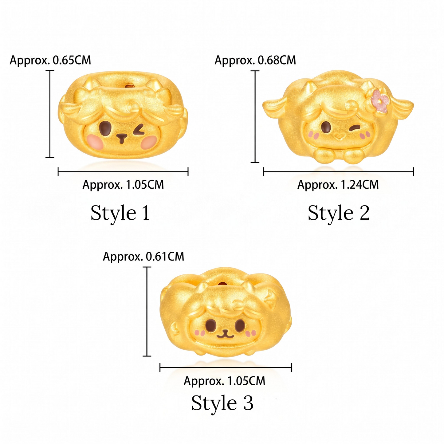 24K 5D Hard Gold Chinese Zodiac Baby Sheep D.I.Y Charm Pendant Spacer
