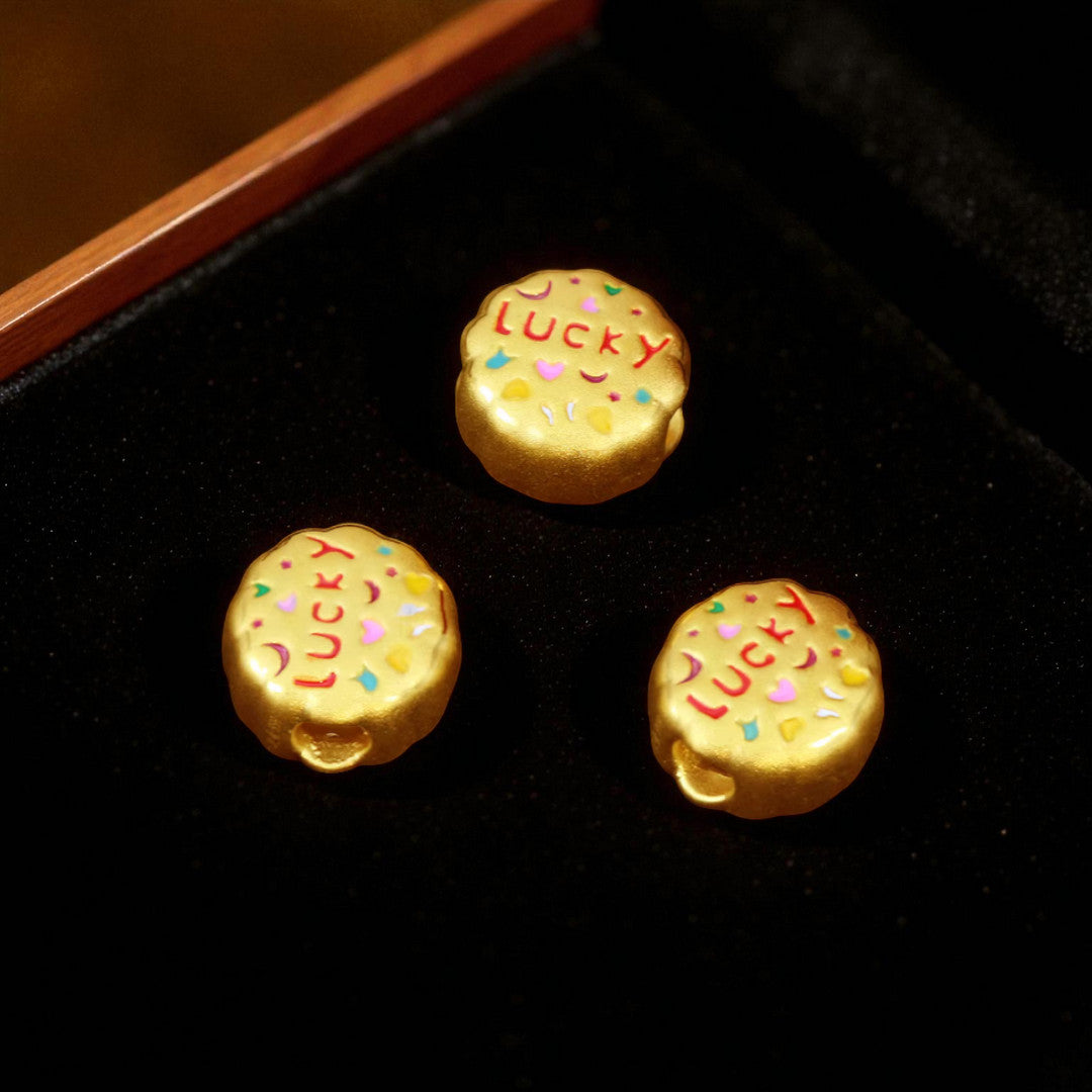 24K Pure 999 Gold Lucky Blessing Cute Cookie D.I.Y Charm Pendant