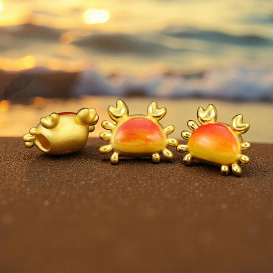 24K Pure 999 Gold Lucky Cute Sun and Crab D.I.Y Charm Pendant