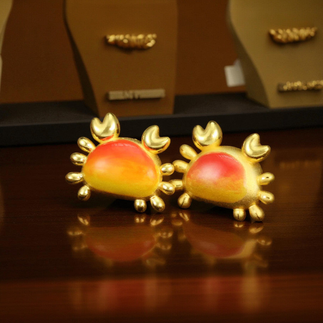 24K Pure 999 Gold Lucky Cute Sun and Crab D.I.Y Charm Pendant