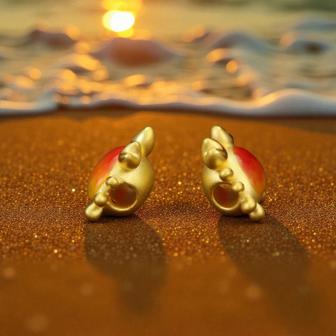 24K Pure 999 Gold Lucky Cute Sun and Crab D.I.Y Charm Pendant