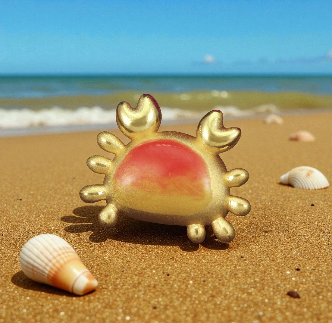 24K Pure 999 Gold Lucky Cute Sun and Crab D.I.Y Charm Pendant