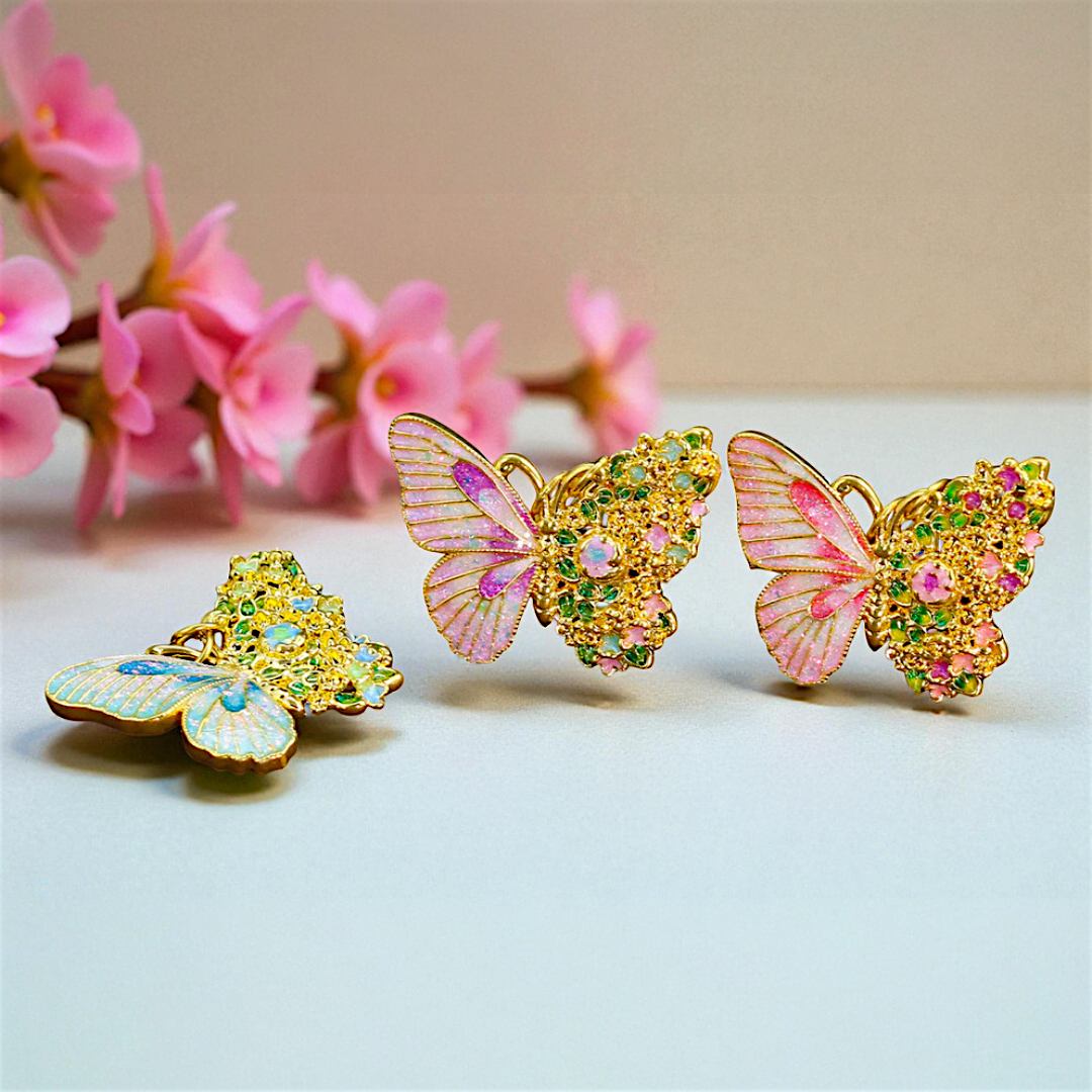 24K Pure 999 Cloisonné Enamel Colorful Butterfly D.I.Y Charm Pendant