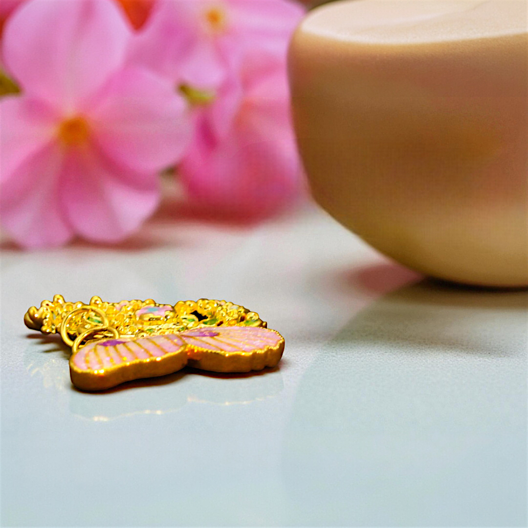 24K Pure 999 Cloisonné Enamel Colorful Butterfly D.I.Y Charm Pendant