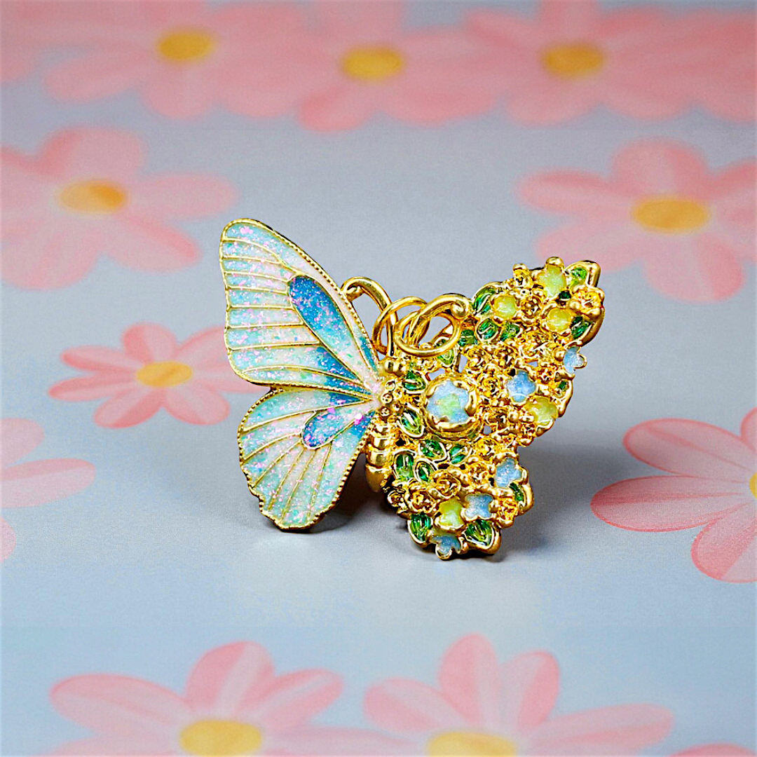 24K Pure 999 Cloisonné Enamel Colorful Butterfly D.I.Y Charm Pendant