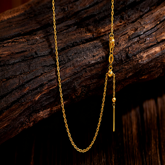 24k Pure 999 Gold 5G Gold Twisted Necklace Clavicle Beads Pull Adjustable Chain