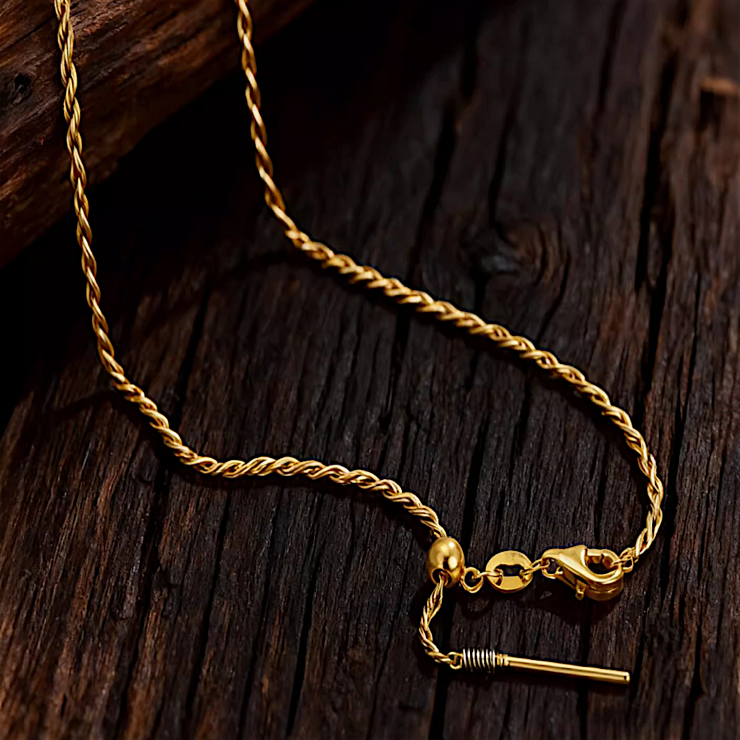 24k Pure 999 Gold 5G Gold Twisted Necklace Clavicle Beads Pull Adjustable Chain