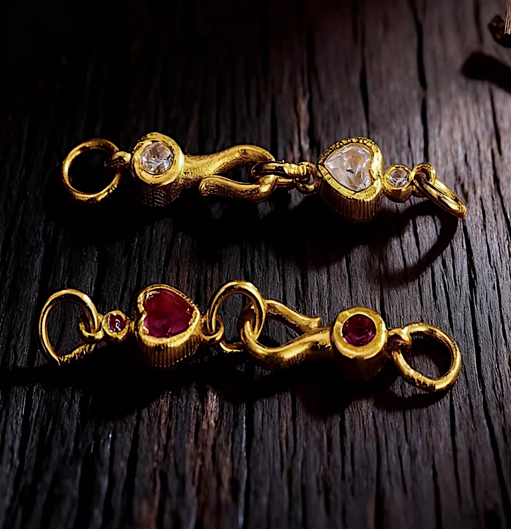 24k Pure 999 Gold D.I.Y Clasps with Heart Gemstones Clip extension Chain Buckle For Jewelry Making Craft