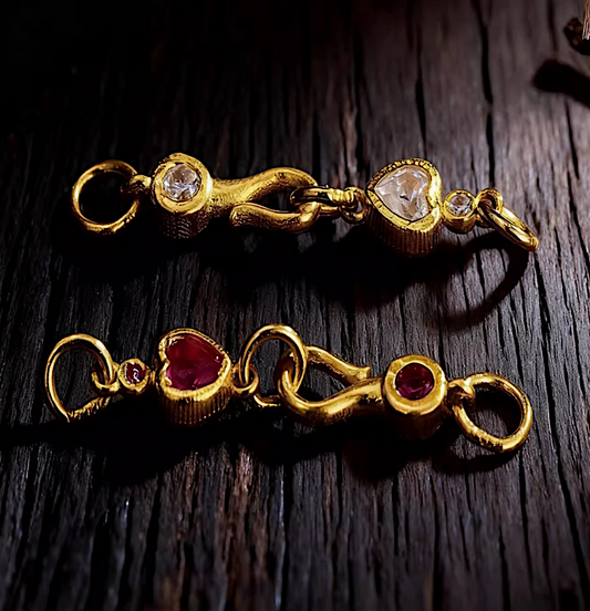 24k Pure 999 Gold D.I.Y Clasps with Heart Gemstones Clip extension Chain Buckle For Jewelry Making Craft