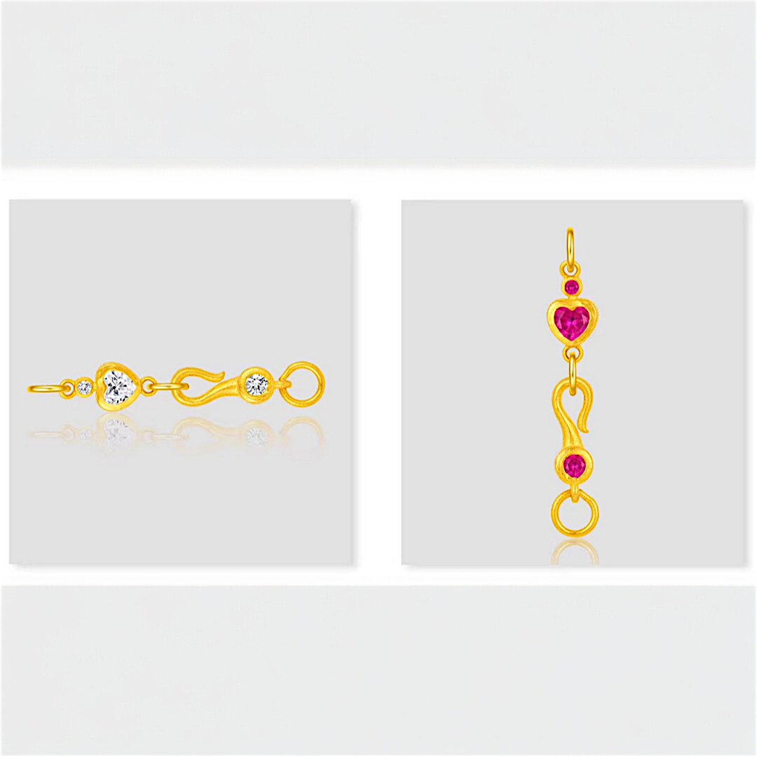 24k Pure 999 Gold D.I.Y Clasps with Heart Gemstones Clip extension Chain Buckle For Jewelry Making Craft