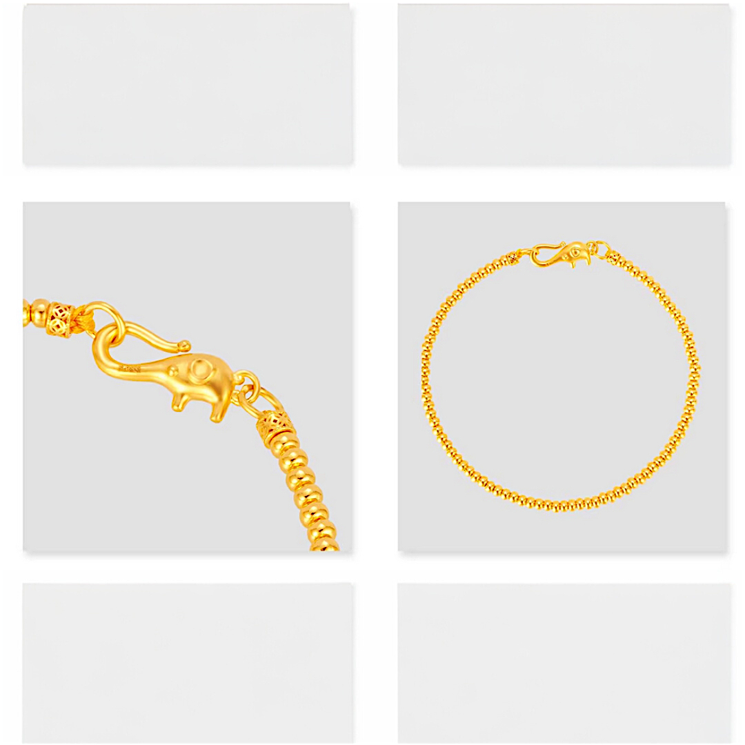 24k Pure 999 Gold Chain Beads Golden Elephant Buckle Bracelet