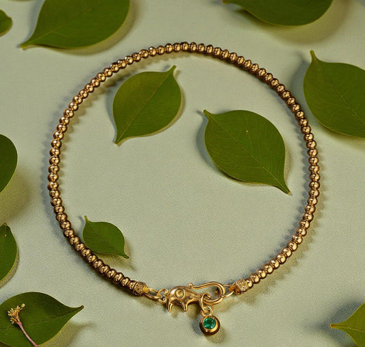 24k Pure 999 Gold Chain Beads Golden Elephant Buckle Bracelet
