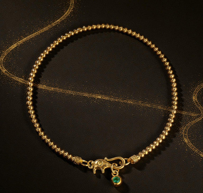 24k Pure 999 Gold Chain Beads Golden Elephant Buckle Bracelet