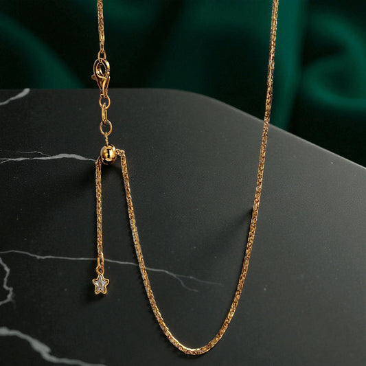 24k Pure 999 Gold Chopin Chain Necklace Star Pull Adjustable