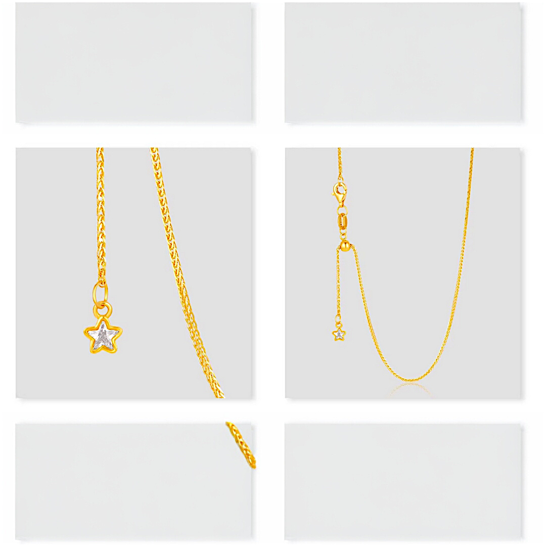 24k Pure 999 Gold Chopin Chain Necklace Star Pull Adjustable
