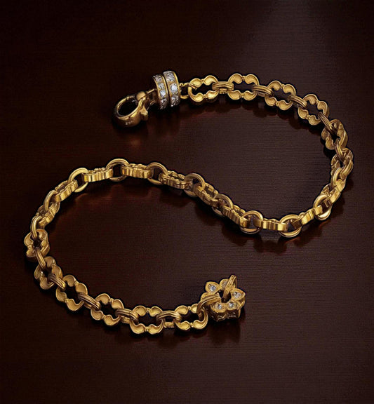 24k Pure Solid 999 Gold Lucky Charm Lotus Flower Chain and Link Bracelet