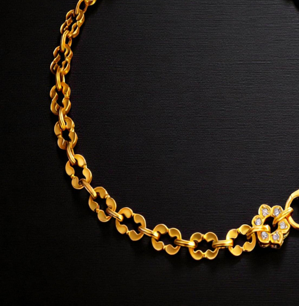 24k Pure Solid 999 Gold Lucky Charm Lotus Flower Chain and Link Bracelet