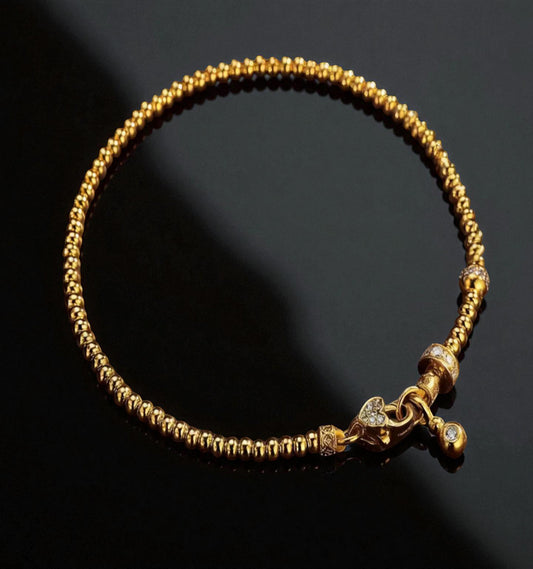 24k Pure Solid 999 Gold Lucky Charm Beads Bracelet