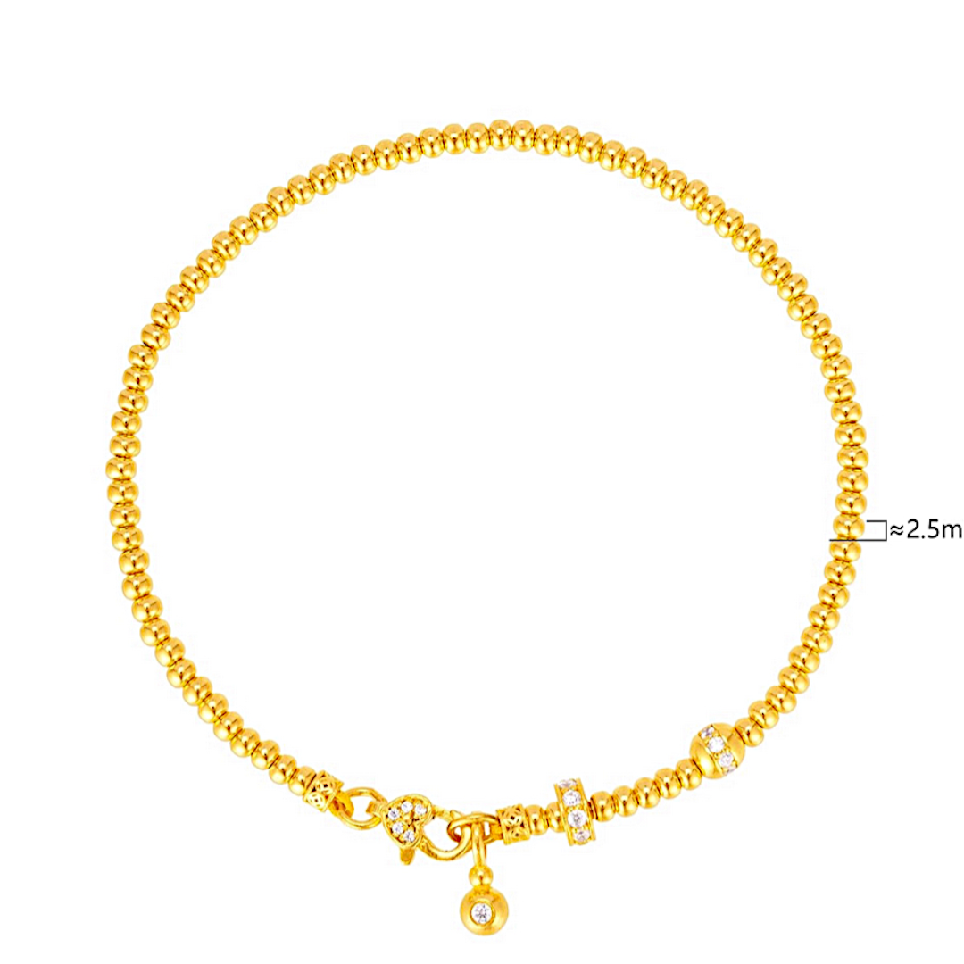 24k Pure Solid 999 Gold Lucky Charm Beads Bracelet