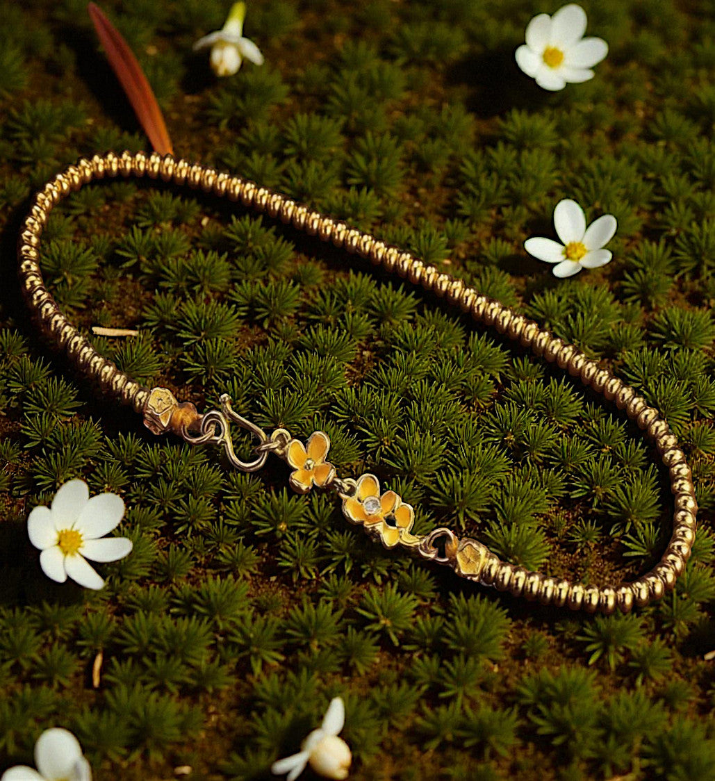 24k Pure Solid 999 Gold Osmanthus Flower Charm Beads Bracelet