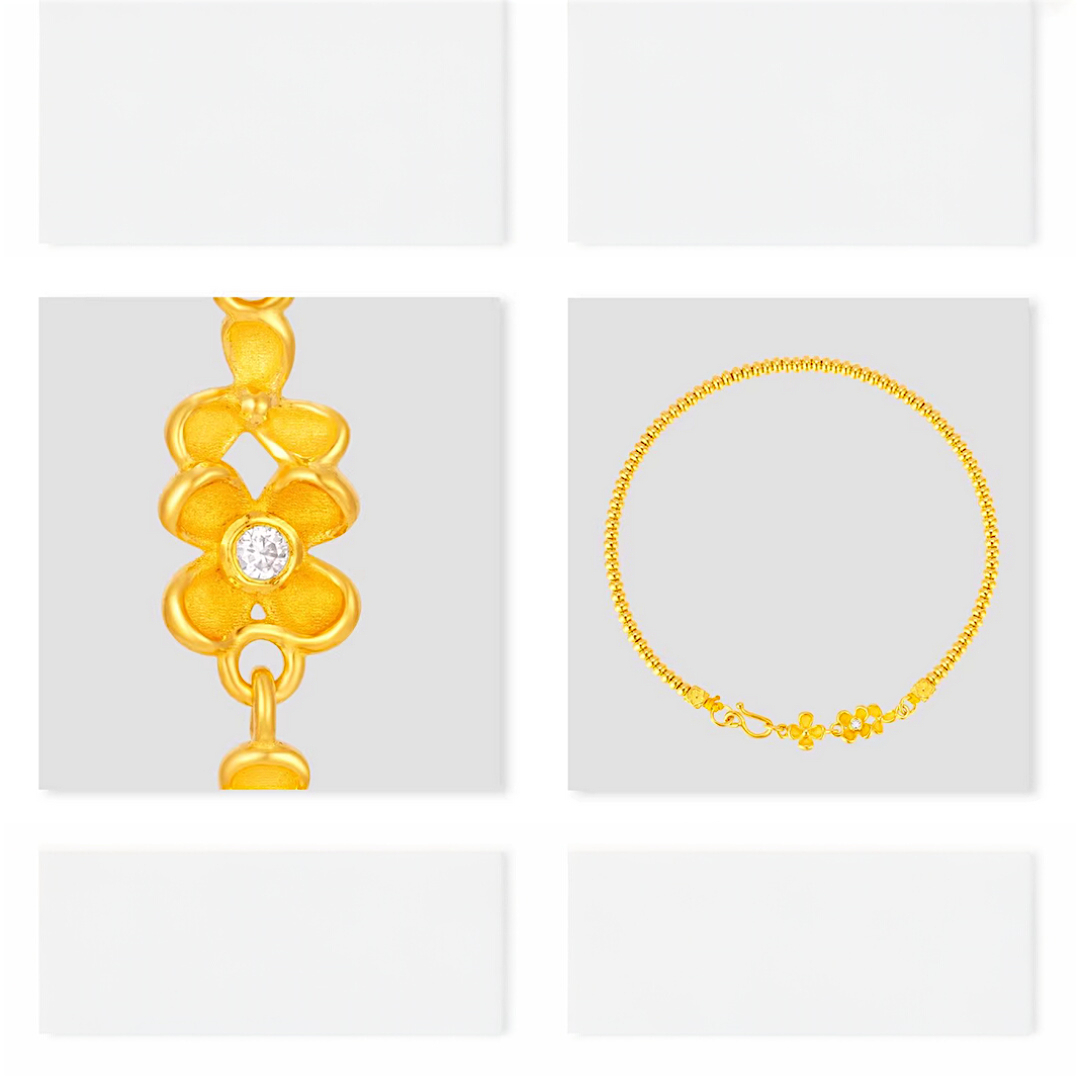 24k Pure Solid 999 Gold Osmanthus Flower Charm Beads Bracelet