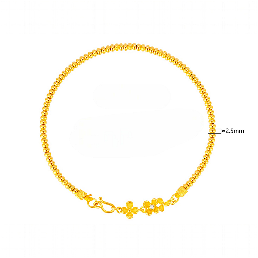 24k Pure Solid 999 Gold Osmanthus Flower Charm Beads Bracelet