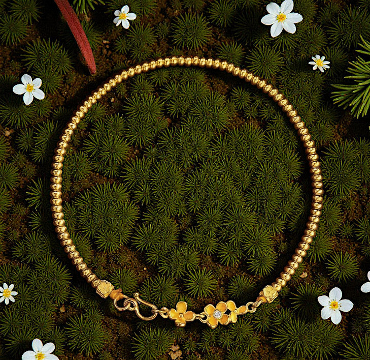 24k Pure Solid 999 Gold Osmanthus Flower Charm Beads Bracelet