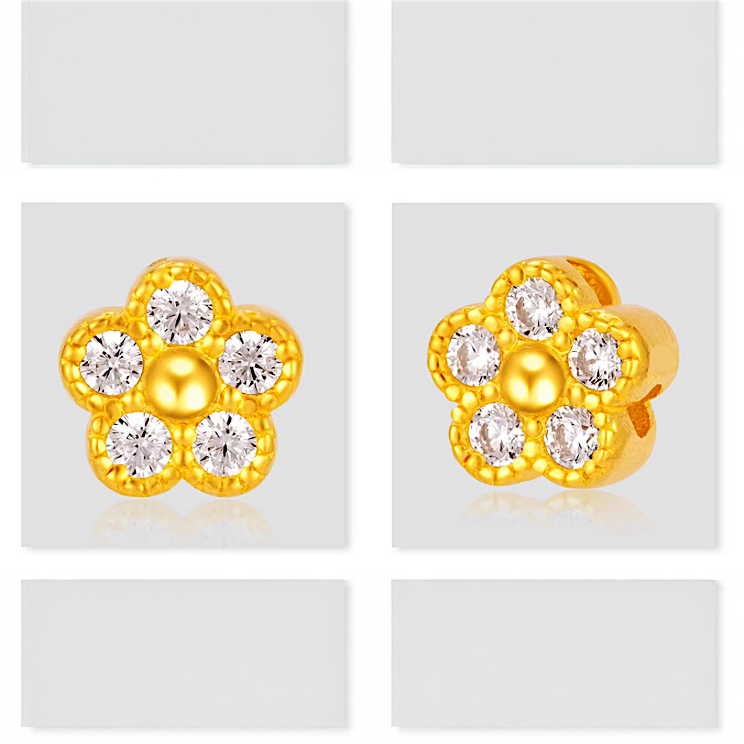 24k Pure 999 Gold D.I.Y Loose Small Zircon Cherry Blossom Flower Charm Spacer Accessories For Jewelry Making Craft